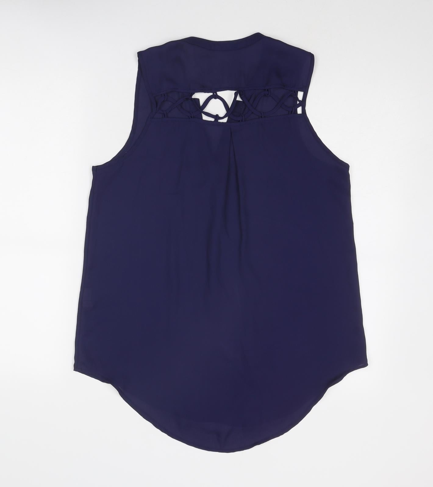 Paper Scissors Womens Blue Polyester Basic Tank Size 10 V-Neck