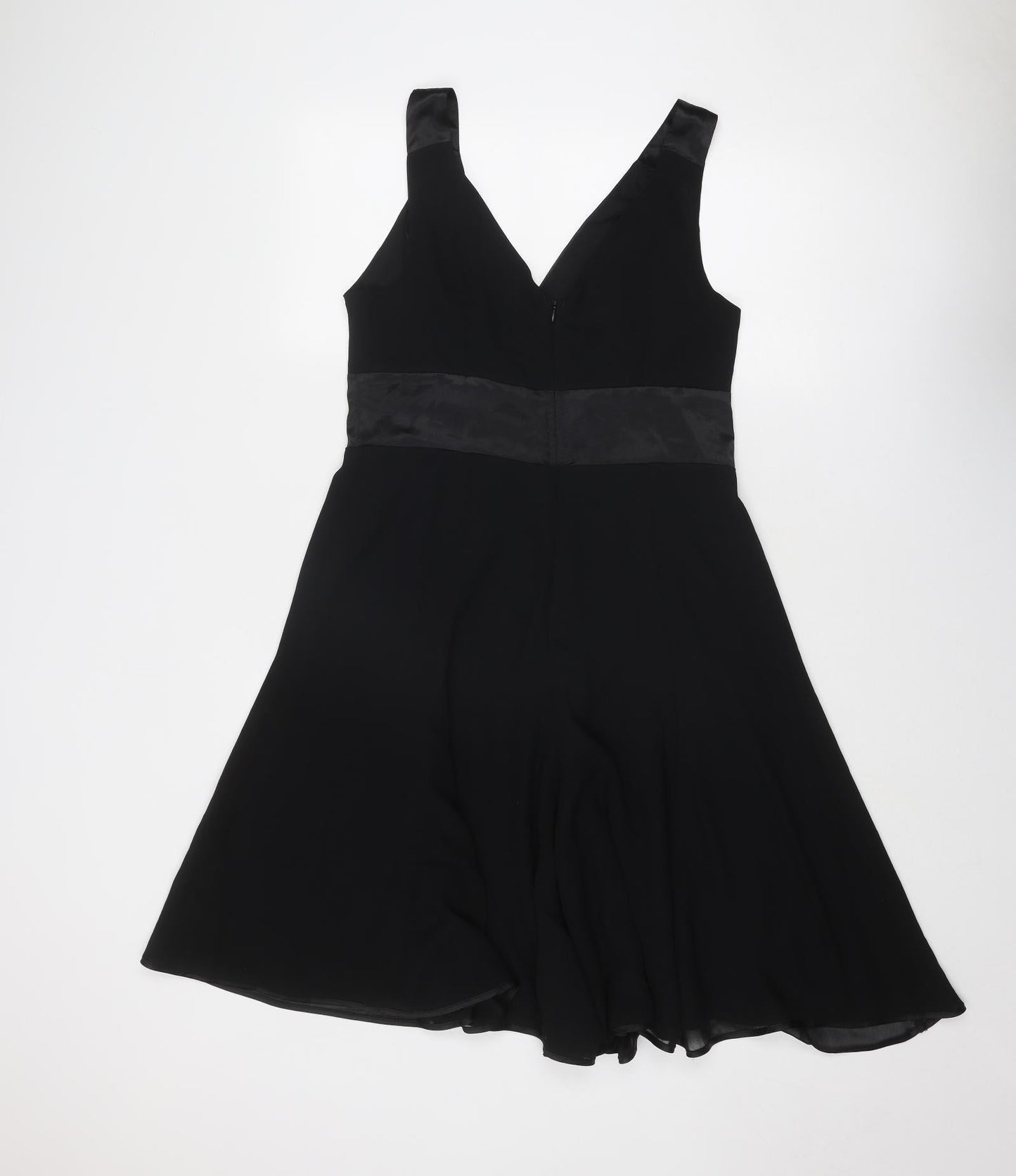 Stax Womens Black Polyester A-Line Size 12 V-Neck Zip