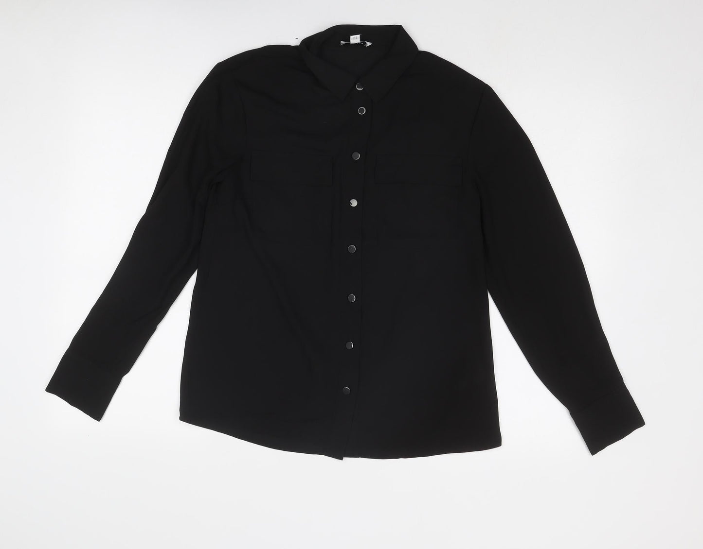 Warehouse Womens Black Polyester Basic Button-Up Size 8 Collared