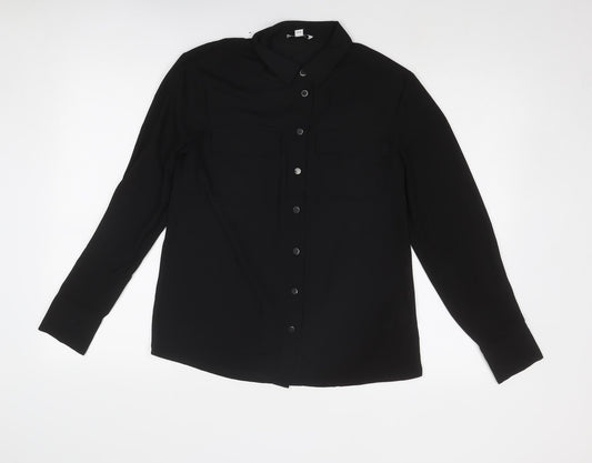 Warehouse Womens Black Polyester Basic Button-Up Size 8 Collared