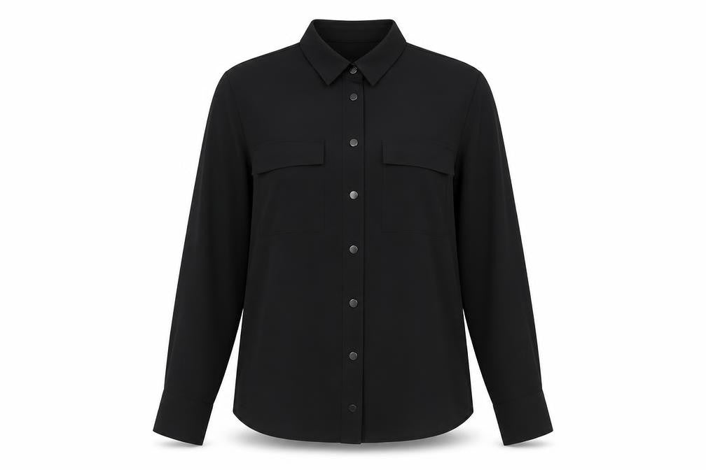 Warehouse Womens Black Polyester Basic Button-Up Size 8 Collared