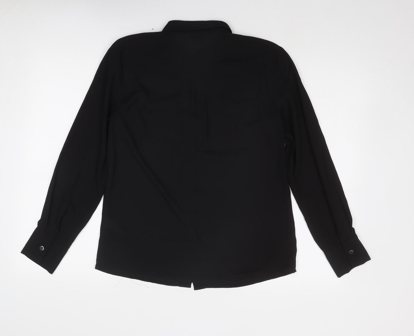 Warehouse Womens Black Polyester Basic Button-Up Size 8 Collared