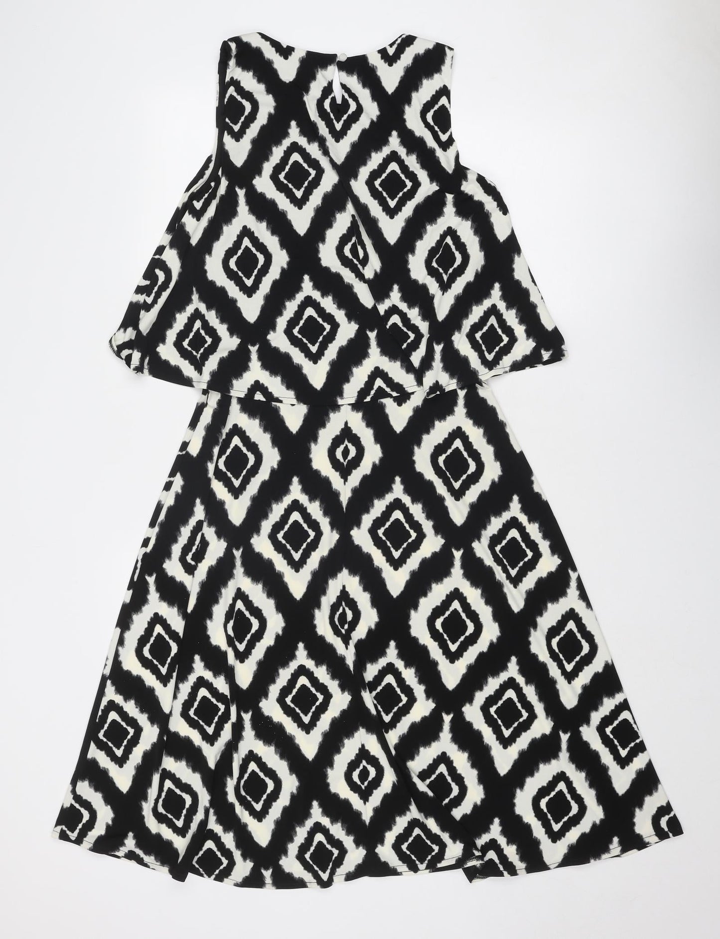 M&Co Womens Black Geometric Polyester Trapeze & Swing Size 12 Round Neck Button