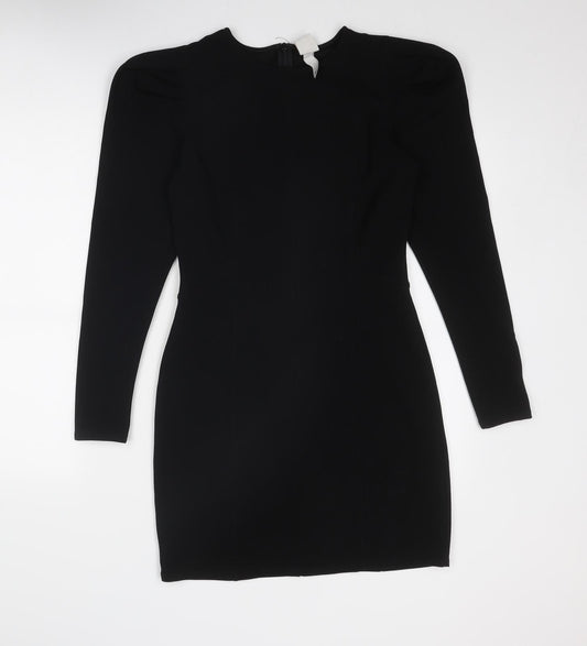H&M Womens Black Polyester A-Line Size S Round Neck Zip