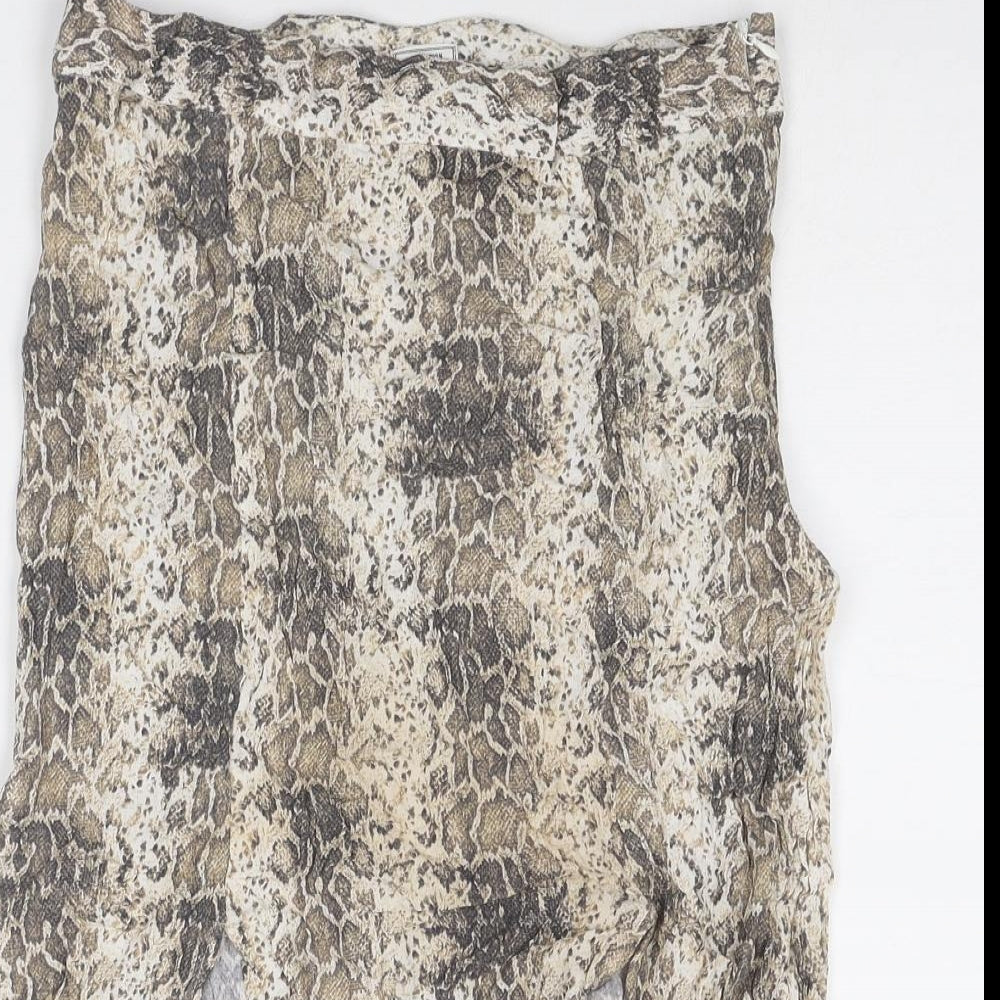 Pimkie Womens Beige Animal Print Viscose A-Line Skirt Size 10 Zip - Snakeskin Pattern