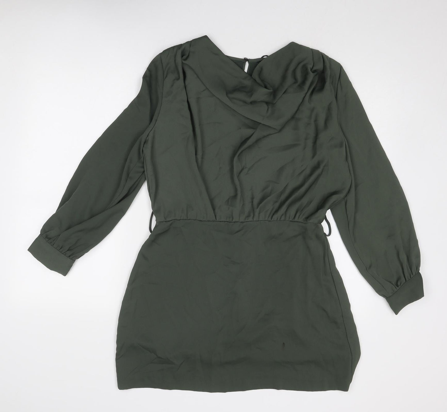 Zara Womens Green Polyester A-Line Size L Cowl Neck Zip