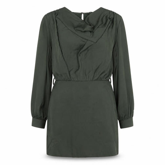 Zara Womens Green Polyester A-Line Size L Cowl Neck Zip
