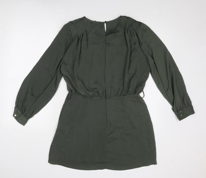 Zara Womens Green Polyester A-Line Size L Cowl Neck Zip