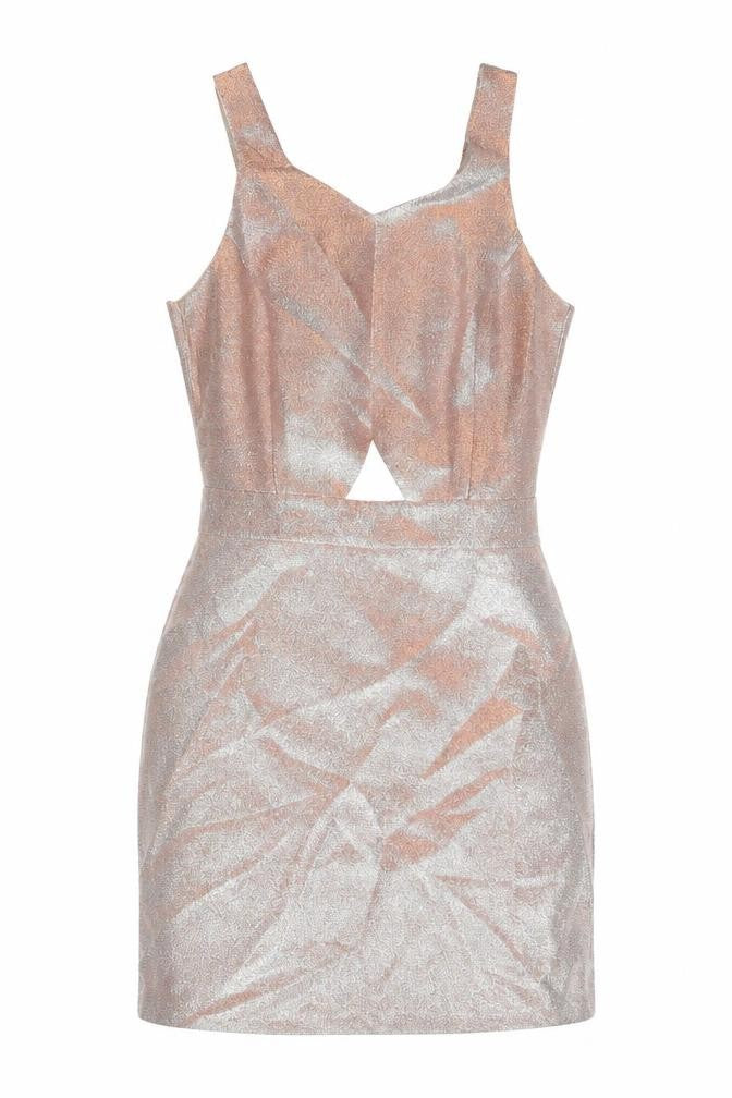 Miss Selfridge Womens Silver Viscose Slip Dress Size 8 V-Neck Zip