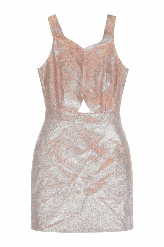 Miss Selfridge Womens Silver Viscose Slip Dress Size 8 V-Neck Zip