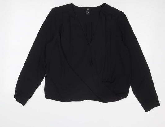 H&M Womens Black Polyester Basic Blouse Size 12 Round Neck