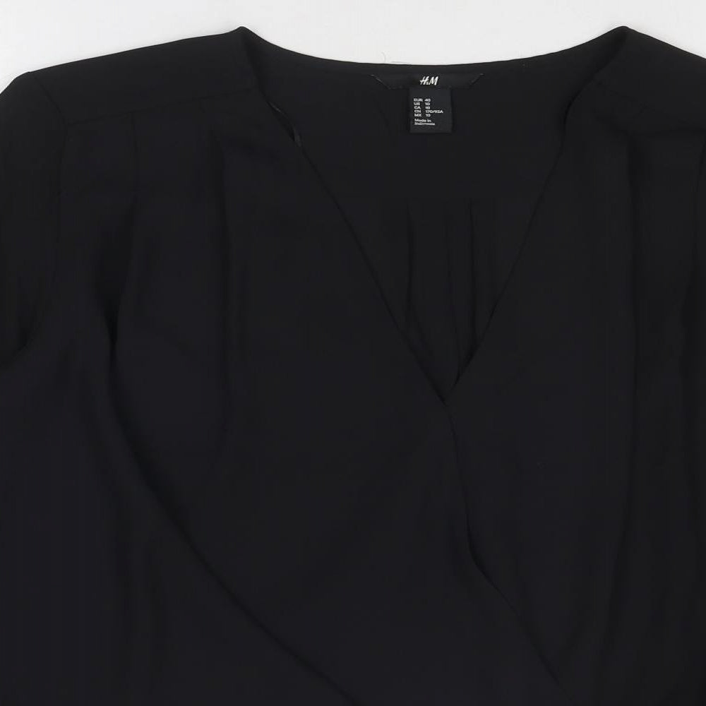 H&M Womens Black Polyester Basic Blouse Size 12 Round Neck