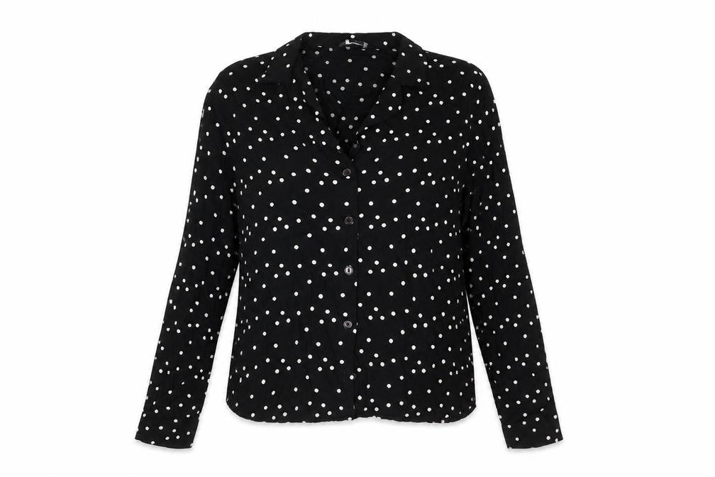 Monki Womens Black Polka Dot Viscose Basic Button-Up Size S Collared
