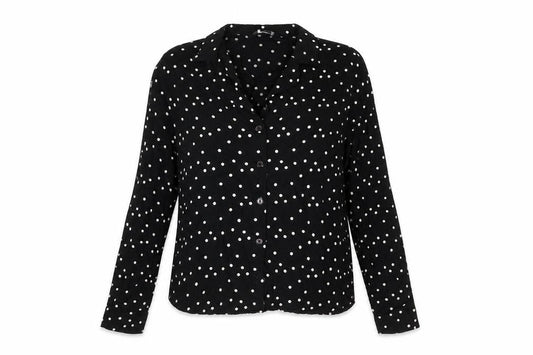 Monki Womens Black Polka Dot Viscose Basic Button-Up Size S Collared