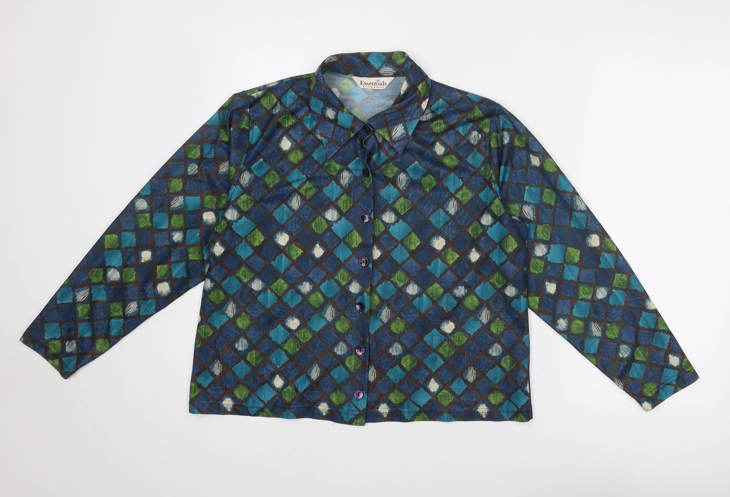 Bonmarché Womens Blue Geometric Polyester Basic Button-Up Size 18 Collared