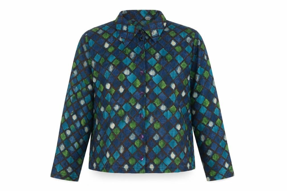 Bonmarché Womens Blue Geometric Polyester Basic Button-Up Size 18 Collared