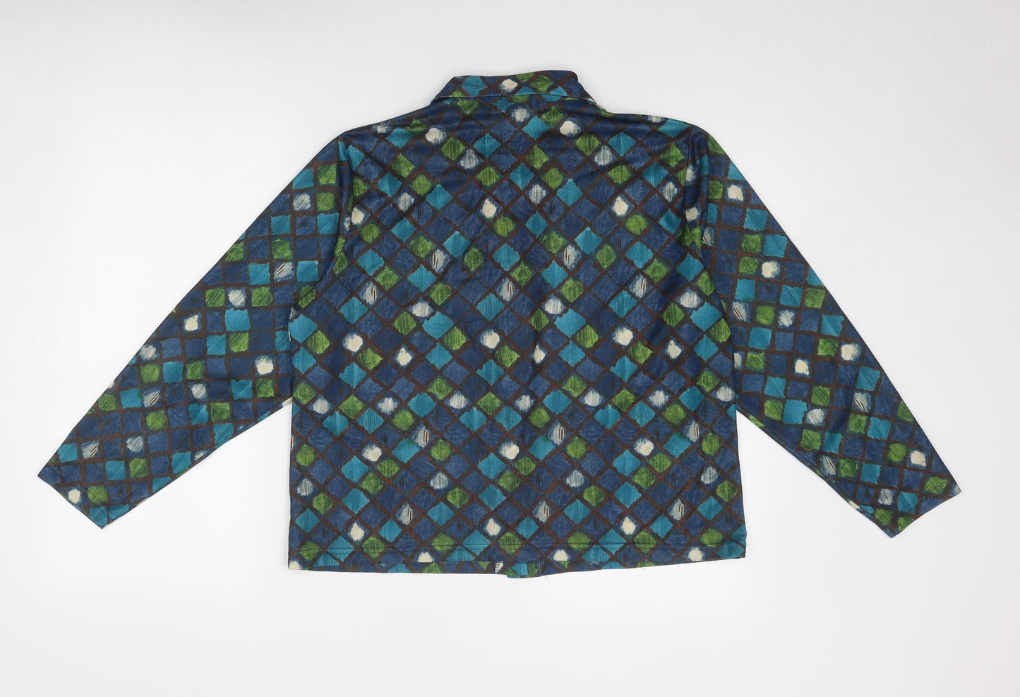 Bonmarché Womens Blue Geometric Polyester Basic Button-Up Size 18 Collared