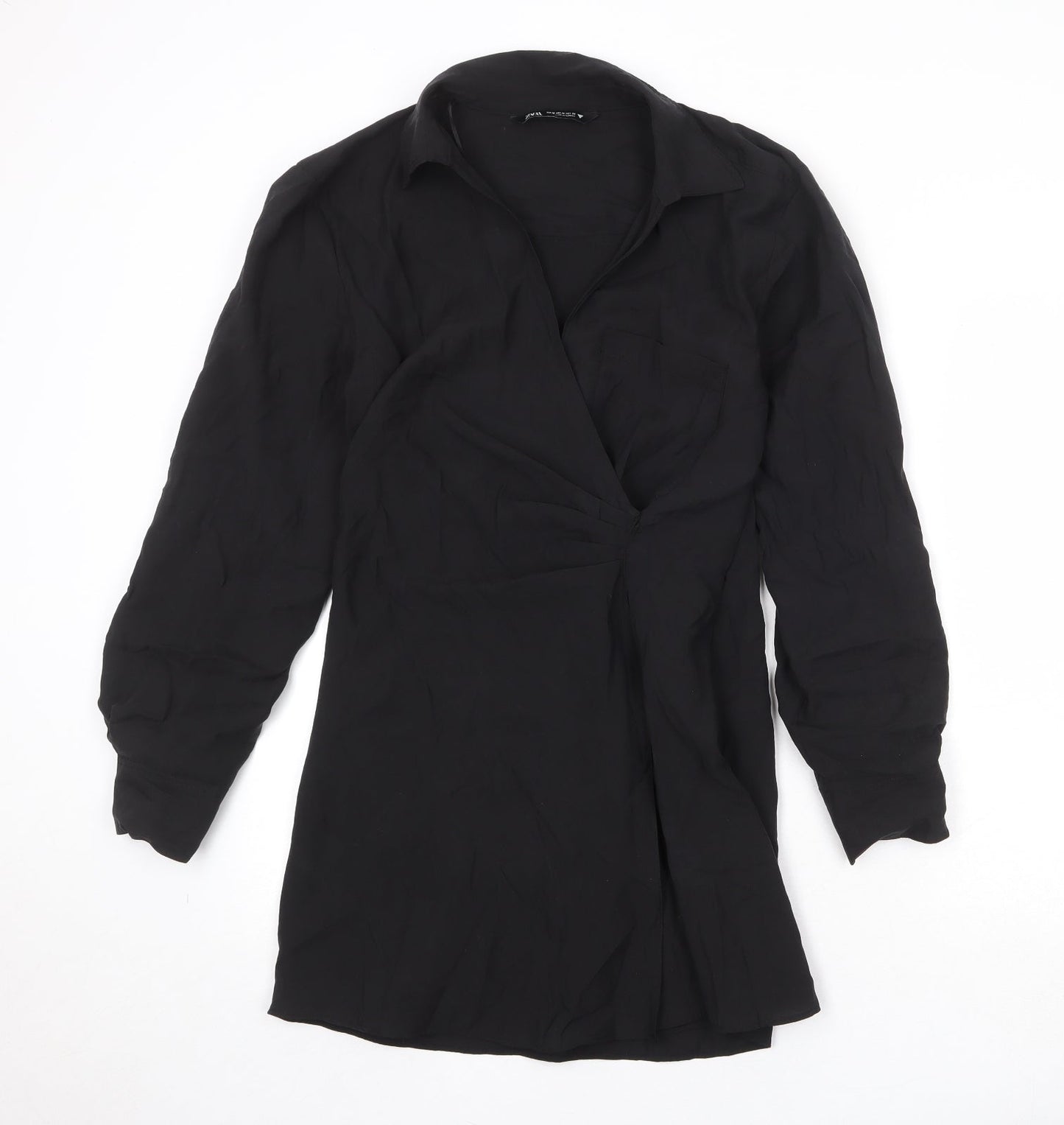 Zara Womens Black Polyester Shift Size M Collared Zip - Front Detail