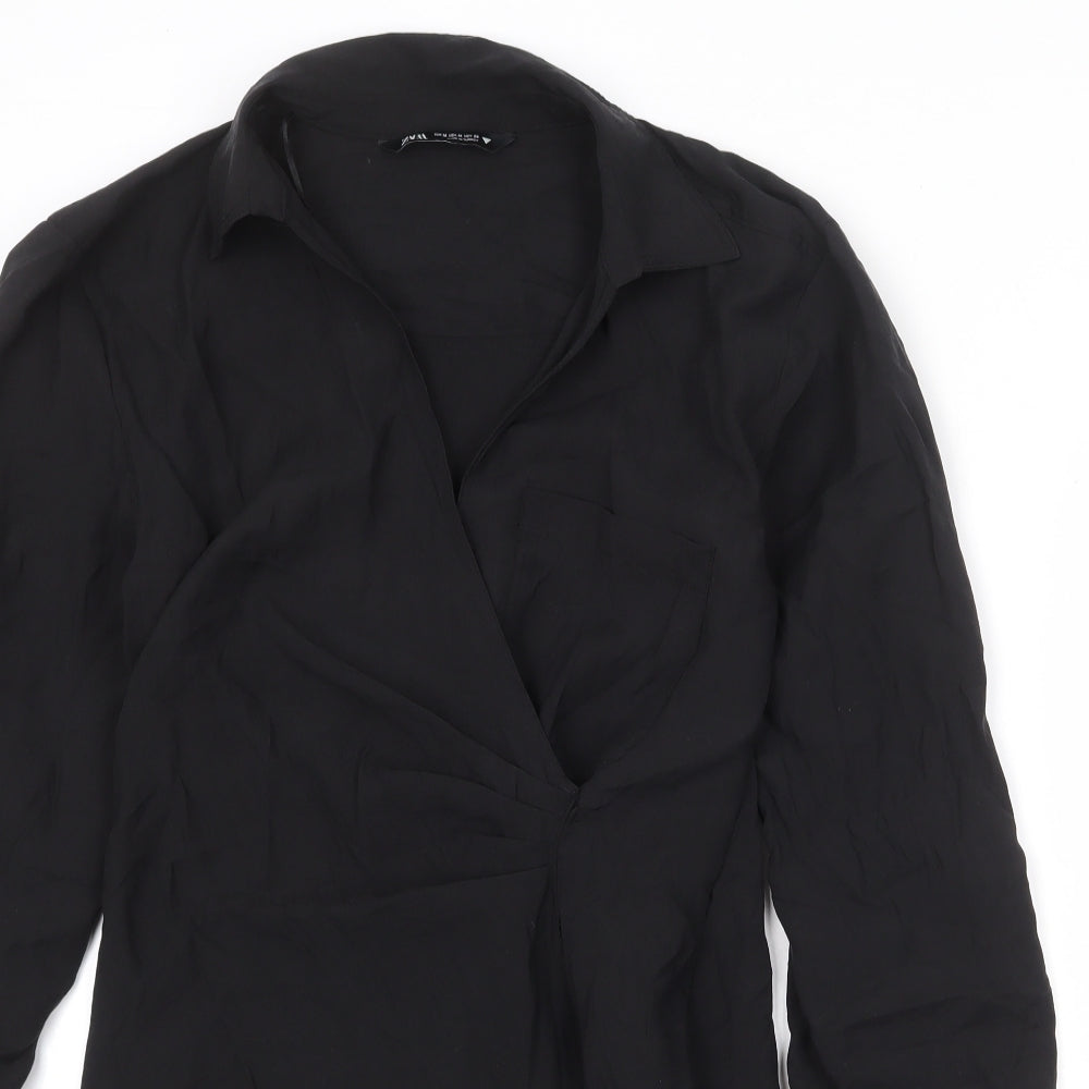 Zara Womens Black Polyester Shift Size M Collared Zip - Front Detail