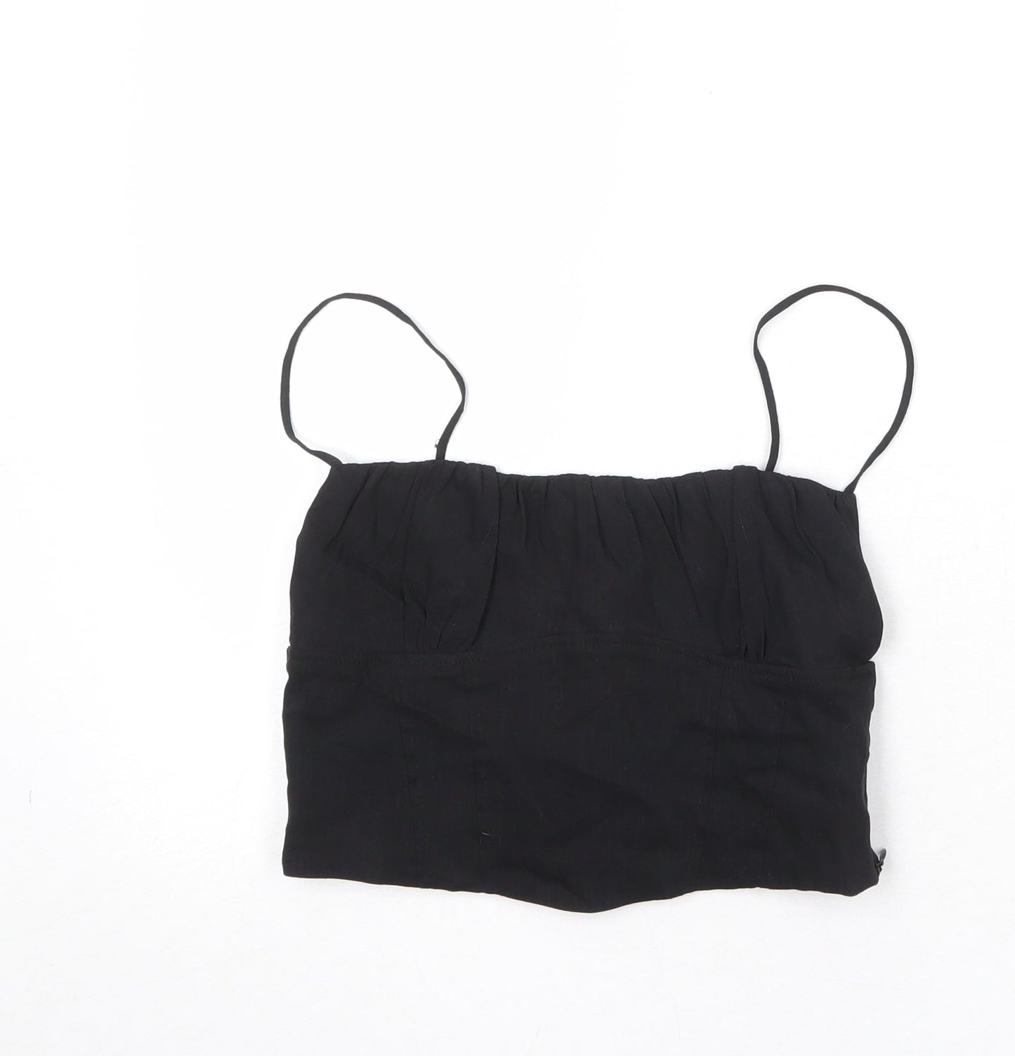 Zara Womens Black Viscose Cropped Tank Size S Square Neck