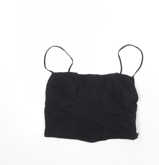Zara Womens Black Viscose Cropped Tank Size S Square Neck