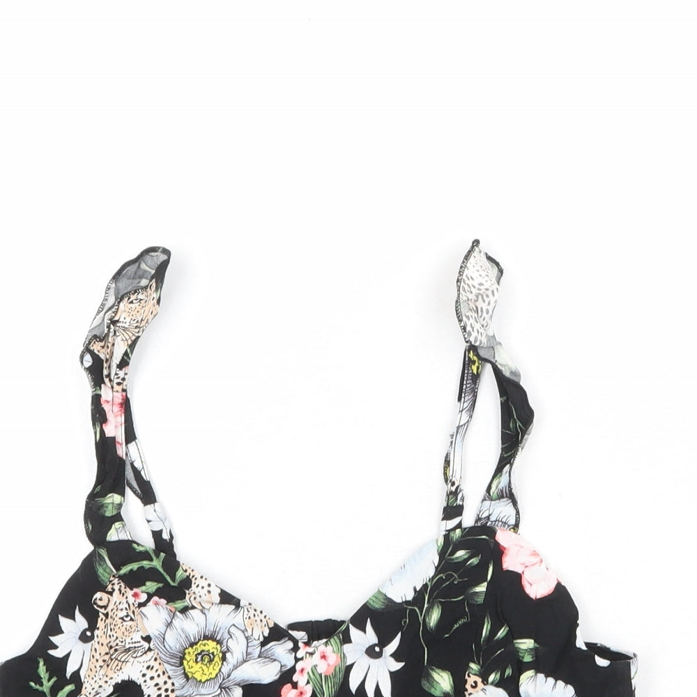 H&M Womens Black Floral Viscose Cropped Tank Size S V-Neck - Bralette