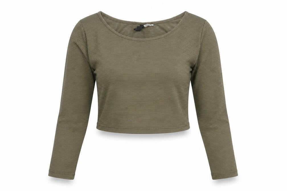Divided by H&M Womens Green Polyester Cropped T-Shirt Size M Boat Neck - Ribbed