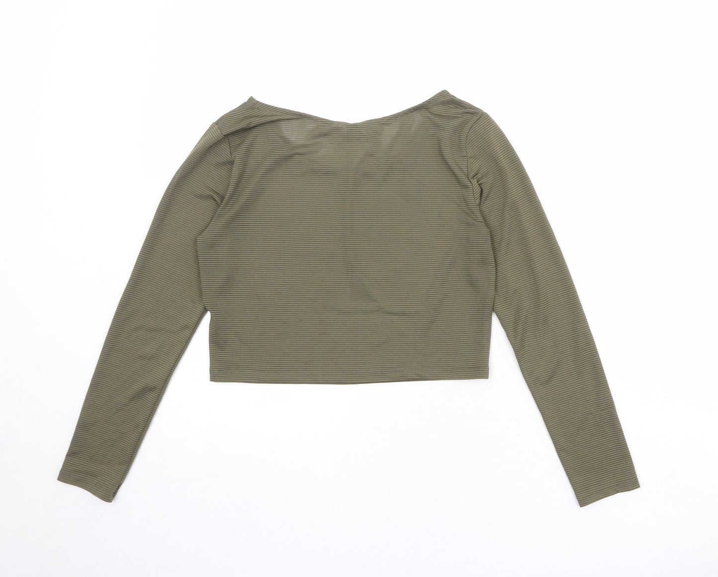 Divided by H&M Womens Green Polyester Cropped T-Shirt Size M Boat Neck - Ribbed