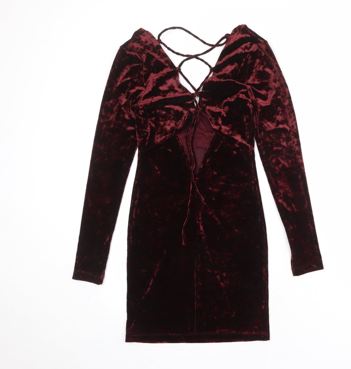 Topshop Womens Red Polyester Shift Size 8 V-Neck Tie