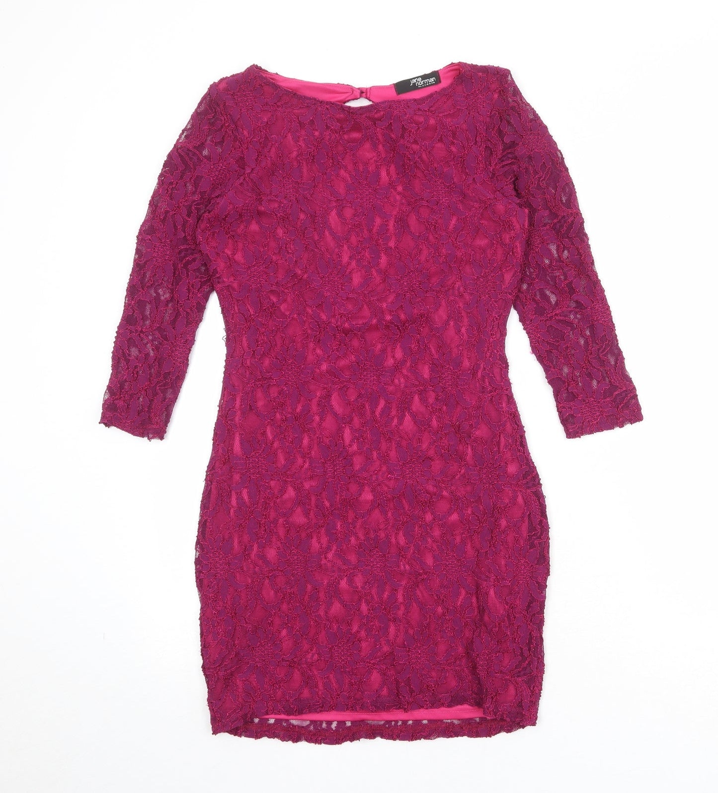 Jane Norman Womens Purple Polyester Shift Size 12 Round Neck Button - Open Back