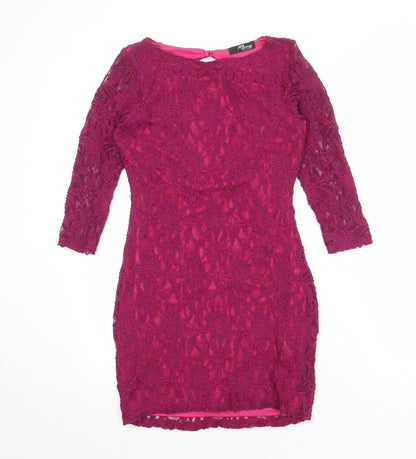 Jane Norman Womens Purple Polyester Shift Size 12 Round Neck Button - Open Back
