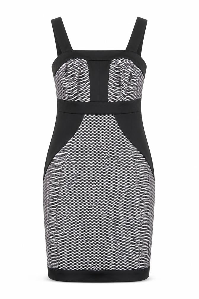 River Island Womens Black Geometric Polyester Shift Size 10 Square Neck Zip