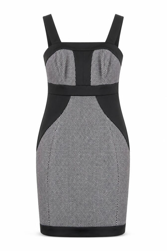River Island Womens Black Geometric Polyester Shift Size 10 Square Neck Zip