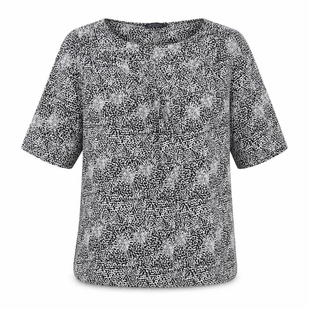 Marks & Spencer Womens Black Geometric Viscose Basic Blouse Size 8 Scoop Neck