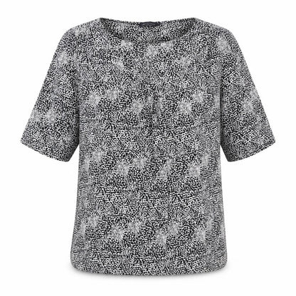 Marks & Spencer Womens Black Geometric Viscose Basic Blouse Size 8 Scoop Neck