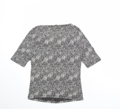 Marks & Spencer Womens Black Geometric Viscose Basic Blouse Size 8 Scoop Neck