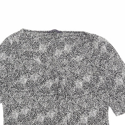 Marks & Spencer Womens Black Geometric Viscose Basic Blouse Size 8 Scoop Neck