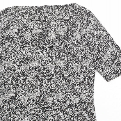 Marks & Spencer Womens Black Geometric Viscose Basic Blouse Size 8 Scoop Neck