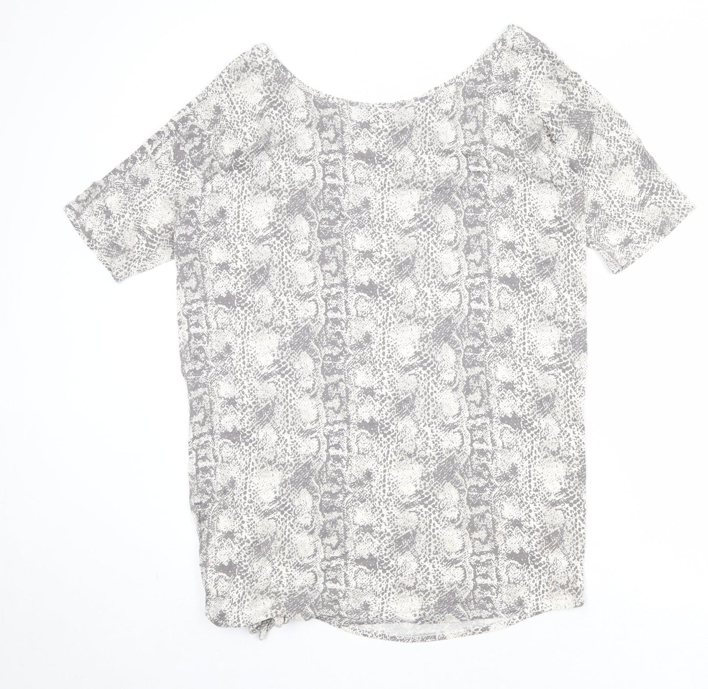 NEXT Womens Grey Geometric Viscose Basic T-Shirt Size 10 Round Neck