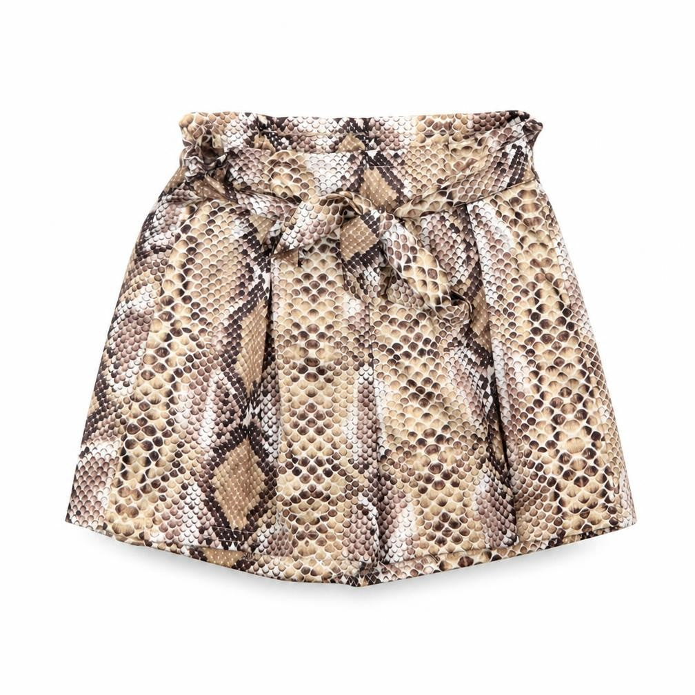 PRETTYLITTLETHING Womens Brown Animal Print Polyester Basic Shorts Size 6 Regular Pull On - Snake Print
