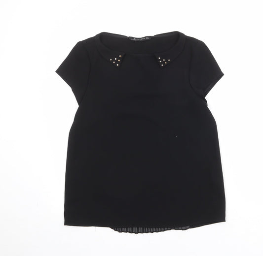 Zara Womens Black Polyester Basic T-Shirt Size M Round Neck
