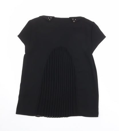Zara Womens Black Polyester Basic T-Shirt Size M Round Neck