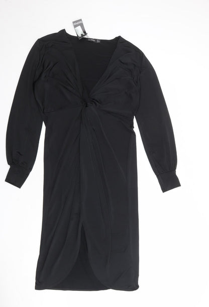 Boohoo Womens Black Polyester Shift Size 6 V-Neck Pullover