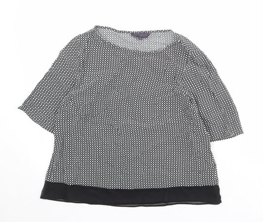 Marks and Spencer Womens Black Polka Dot Viscose Basic Blouse Size 12 Round Neck