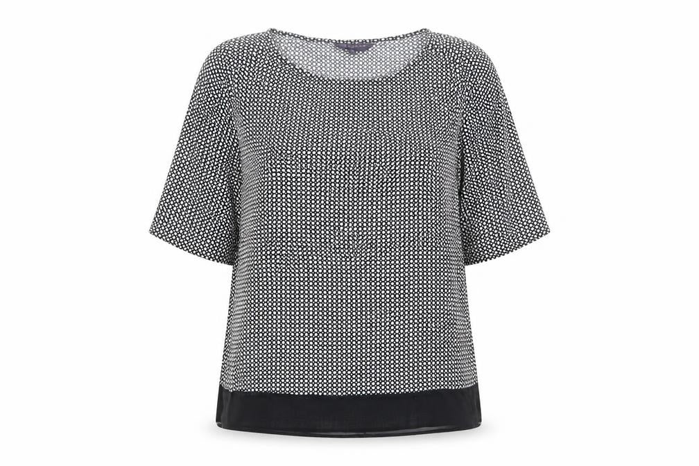 Marks & Spencer Womens Black Polka Dot Viscose Basic Blouse Size 12 Round Neck