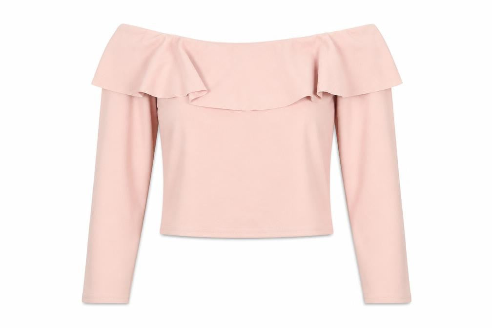 New Look Womens Pink Polyester Cropped Blouse Size 12 Round Neck