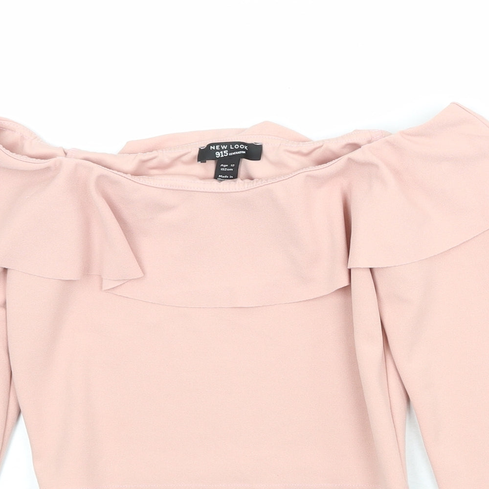 New Look Womens Pink Polyester Cropped Blouse Size 12 Round Neck