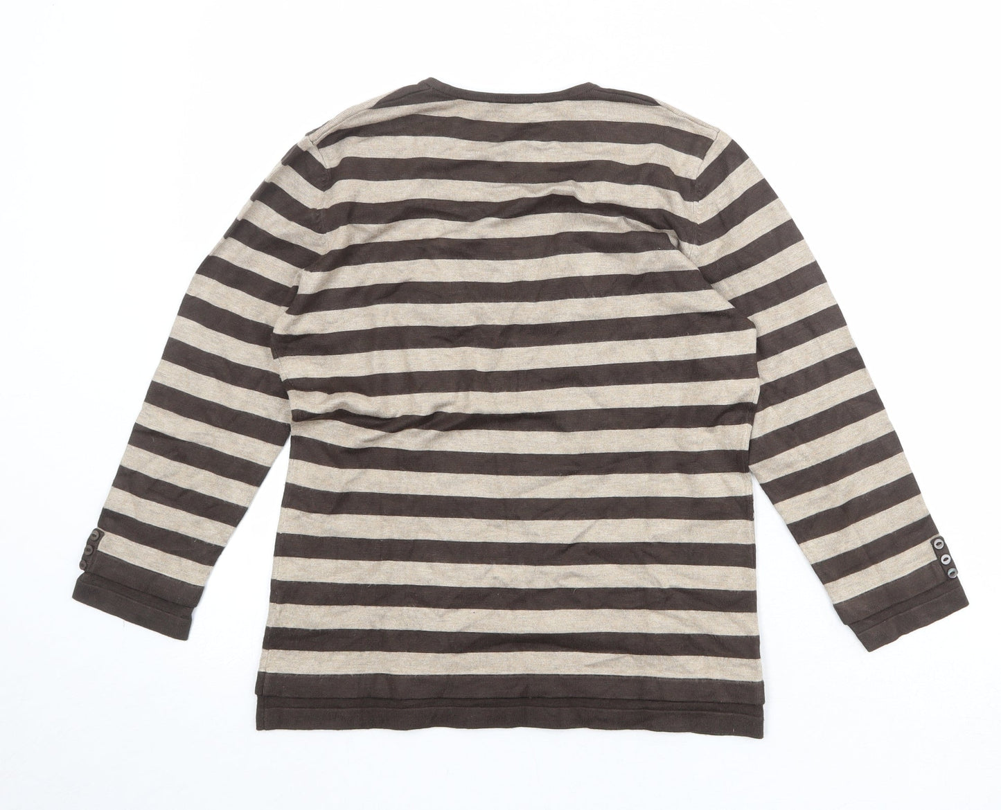 Bianca Womens Brown Striped Viscose Basic T-Shirt Size 10 Scoop Neck