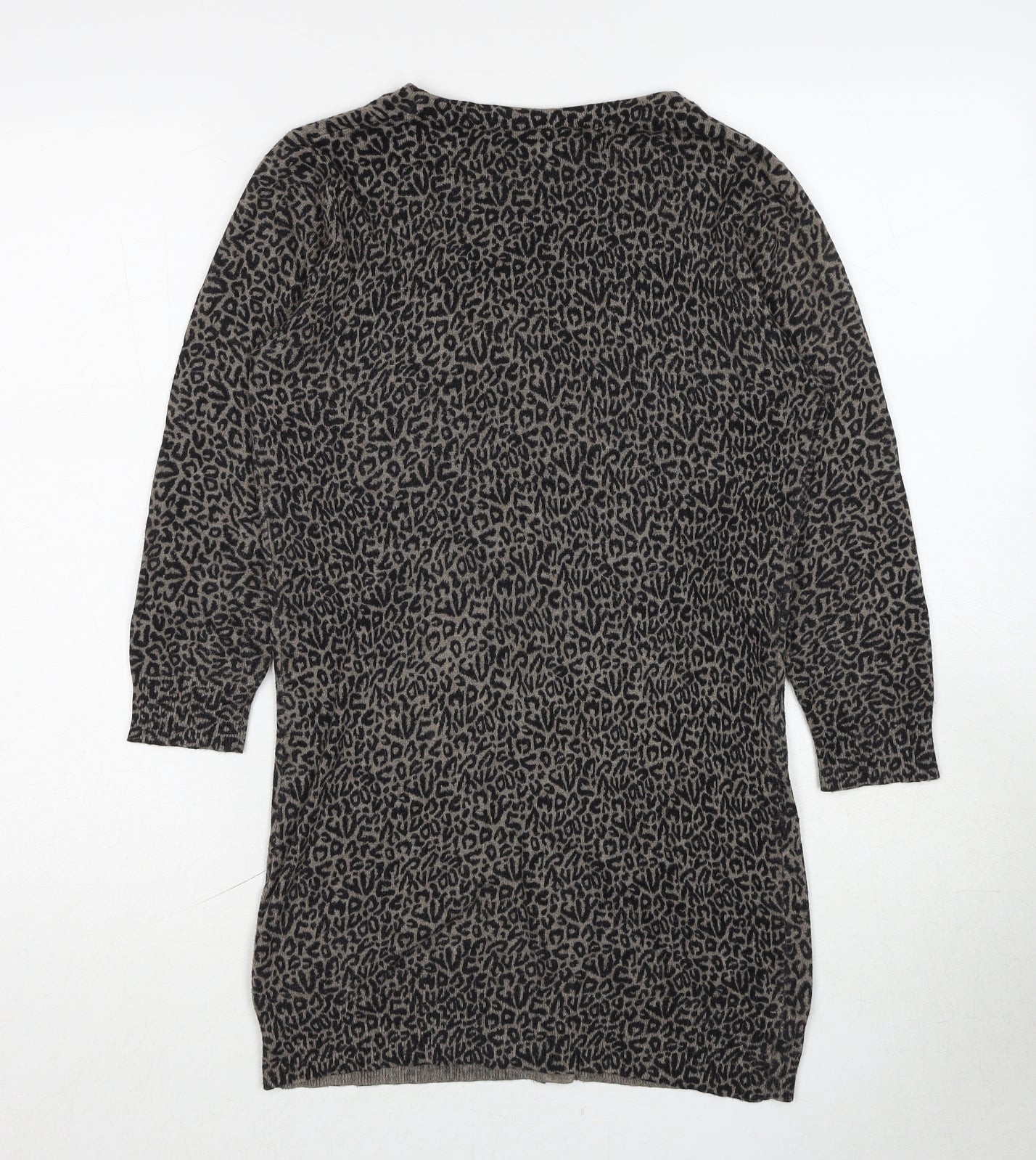 Warehouse Womens Black V-Neck Animal Print Viscose Cardigan Jumper Size 6 - Leopard Pattern
