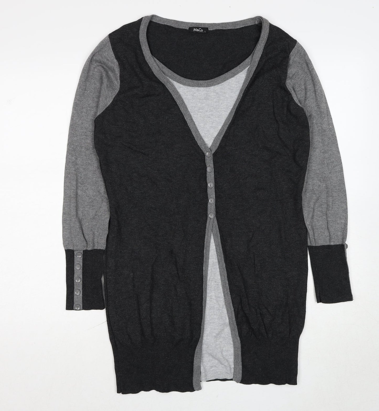 M&Co Womens Grey Round Neck Viscose Pullover Jumper Size L